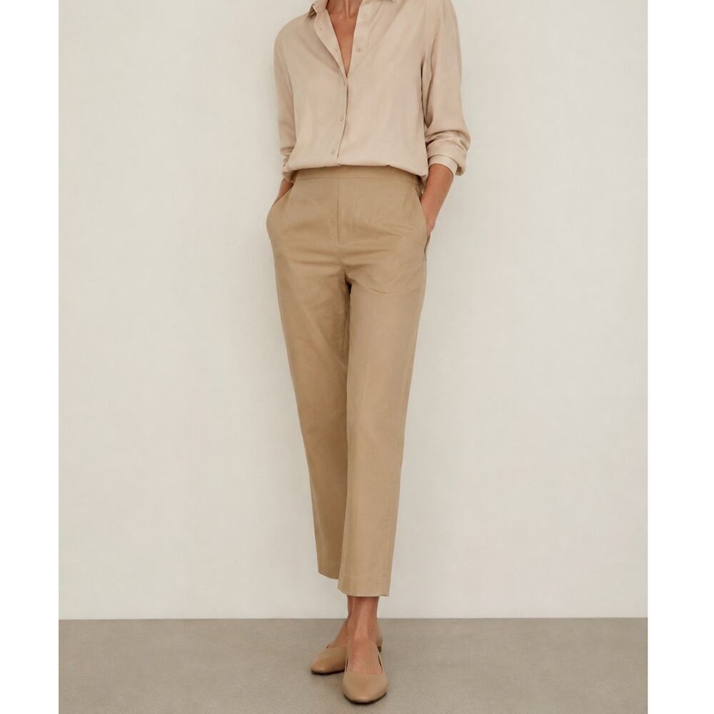 Akris Women’s Beige Silk Blend Straight Leg Cropped Pants Trousers Size 12